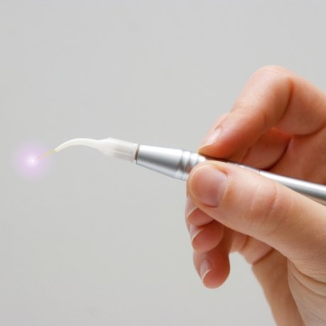 Hand holding a pen like dental laser device